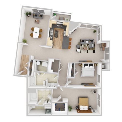Floor plan for 2 beds, 2 baths, 1741 sqft